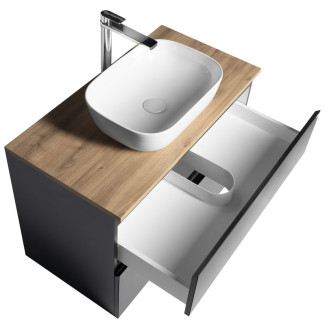 ALTAIR skříňka s deskou 87,5 cm, černá mat/dub emporio AI690-01