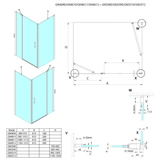 LORO obdélníkový sprchový kout 900x1000mm GN4690-01