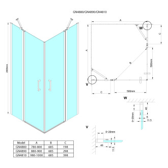 LORO obdélníkový sprchový kout 1000x800 mm, rohový vstup GN4810-02
