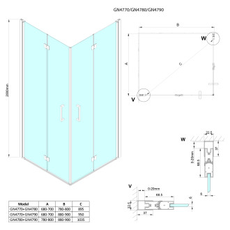 LORO obdélníkový sprchový kout 900x700mm, rohový vstup GN4790-02