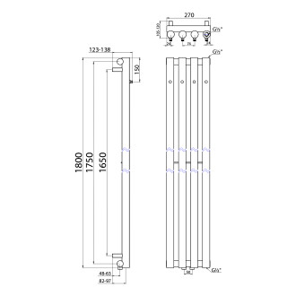 PILON otopné těleso 270x1800mm, se čtyřmi háčky pro ručník, černá mat