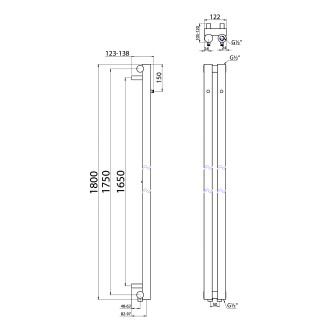 PILON otopné těleso 122x1800mm, se dvěma háčky pro ručník, černá mat