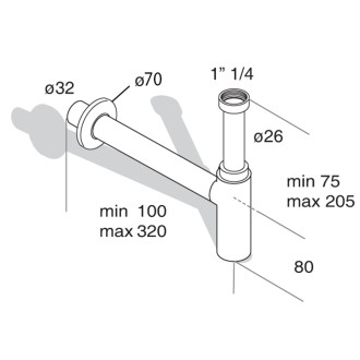 MINITOTI sifon pro umývátko, 5/4", odpad 32mm, černá mat 510.135.5.X