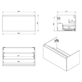 LOREA skříňka s umyvadlem 121x46x51,5cm (90+30), levá, bílá mat LE090-3131-L-01