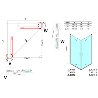 ZOOM čtvercový sprchový kout 700x700mm, rohový vstup ZL4715L-02