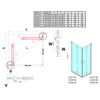ZOOM obdélníkový sprchový kout 800x900mm, rohový vstup ZL4815L-03