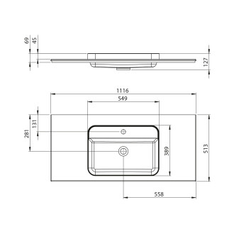 BRAHEA umyvadlo 111,6x51,5cm, rockstone, bílá mat BT112