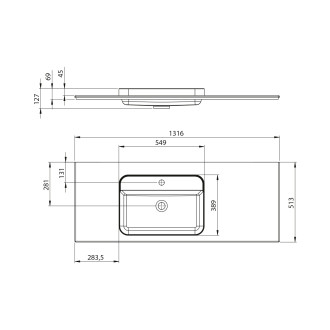 BRAHEA umyvadlo 131,6x51,5cm, rockstone, levé, bílá mat BT132L