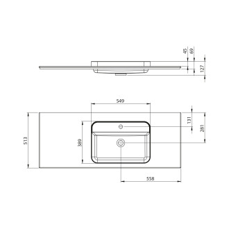 BRAHEA umyvadlo 131,6x51,5cm, rockstone, pravé, bílá mat BT132R