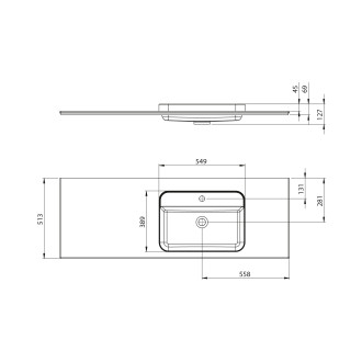 BRAHEA umyvadlo 146,6x51,5cm, rockstone, pravé, bílá mat BT147R