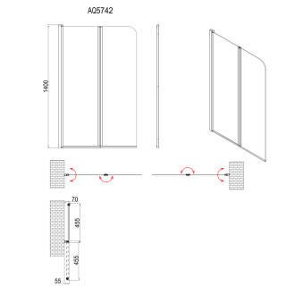 WILA vanová zástěna 900x1400 mm skládací, černá, čiré sklo AQ5742B