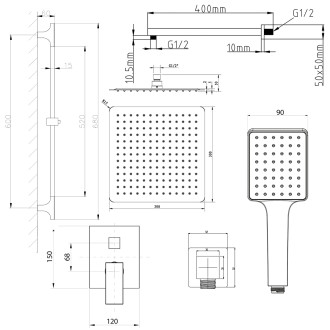 CUBEMIX podomítkový sprchový set s pákovou baterií, posuvný držák sprchy, chrom CM042-02
