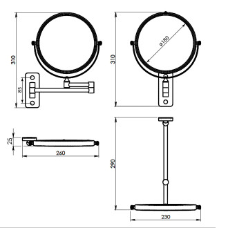GAIA kosmetické zrcátko závěsné, průměr 230mm, oboustranné, zlato mat CO202488