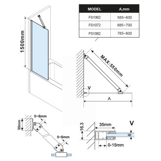 FISA vanová zástěna 600x1500mm, zlato mat, čiré sklo FS1062-G