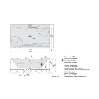 DUO hydromasážní vana, 200x120x45cm, Highline Hydro-Air, chrom 56931