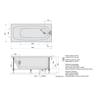 LAURA hydromasážní vana, 160x70x39cm, Attraction Hydro-Air, chrom 57001