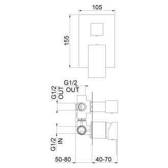 LATUS podomítková sprchová baterie, 3 výstupy, černá mat 1102-77B