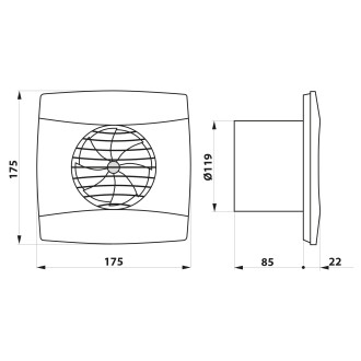 UC-12 T koupelnový ventilátor axiální s časovačem, 12W, potrubí 120mm, černá