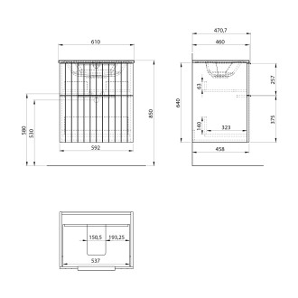 CIRASA umyvadlová skříňka 59,2x64x46cm, bílá mat strip