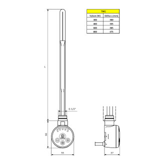 Elektrická topná tyč s termostatem, 600 W, bílá TMG303