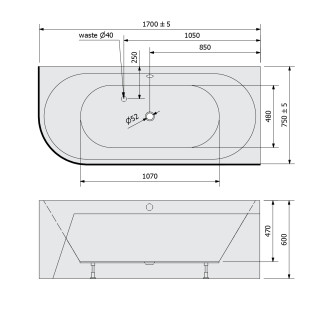 VIVA R MONOLITH asymetrická vana 170x75x60cm, šedá