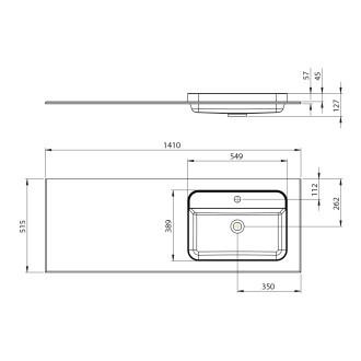 BRAHEA umyvadlo 141x51,5cm (70+70cm), pravé, bílá mat BL141R