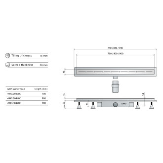 RENOVA ECO LINE podlahový žlab s nerezovým roštem, L-700, DN40 4943.904.8C