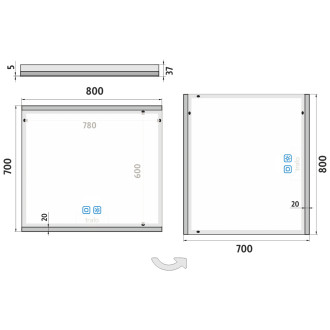 Nimco LED zrcadlo 800x700 se dvěma dotykovými senzory ZP 12003VX