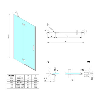 TRINITY BLACK sprchové dveře do niky 1100mm, matné sklo, pravé GT1211MR-B