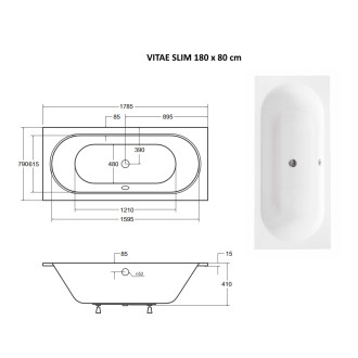BESCO vana VITAE SLIM 180 (1800x800 mm), bez nožiček VANVITAE180SLIM