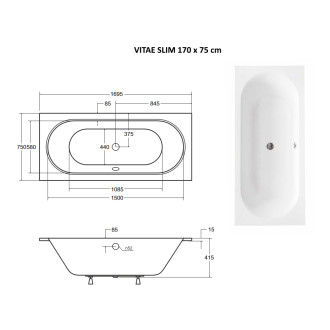 BESCO vana VITAE SLIM 170 (1700x750 mm), bez nožiček VANVITAE170SLIM