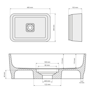 BANERA SQUARE umyvadlo na desku, litý mramor, 50x36cm, hnědá mat