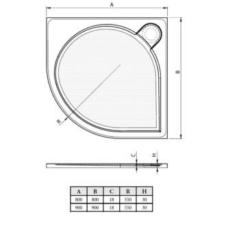 LARA - vanička litý mramor, čtvrtkruh 800x800x30 mm, R550, bez nožiček, VANKCCTVRT80