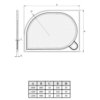 LARA - vanička litý mramor, čtvrtkruh 1200x800x30 mm, levé, bez noh, VANKCCTVRT1280L