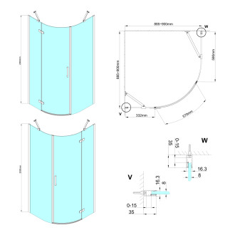 TRINITY CHROME čtvrtkruhový sprchový kout 900x900mm, čiré sklo, levé GT6590CL-CH