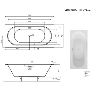 BESCO vana VITAE SLIM PLUS 160 (1600x750 mm), bez nožiček VANVIT16SLIMPLU