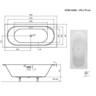 BESCO vana VITAE SLIM PLUS 170 (1700x750 mm), bez nožiček VANVIT17SLIMPLU
