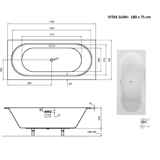 BESCO vana VITAE SLIM PLUS 180 (1800x800 mm), bez nožiček VANVIT18SLIMPLU