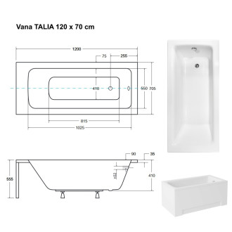 BESCO vana TALIA 120 (1200x700 mm), bez nožiček VANTAL12