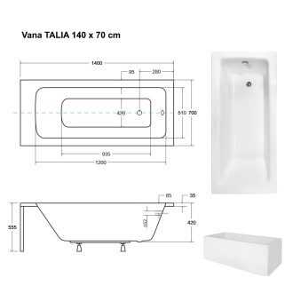 BESCO vana TALIA 140 (1400x700 mm), bez nožiček VANTAL14