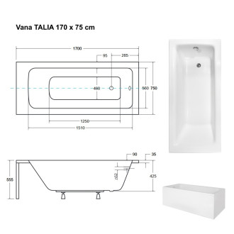 BESCO vana TALIA 170 (1700x750 mm), bez nožiček VANTAL17