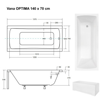 BESCO vana OPTIMA 140 (1400x700 mm), bez nožiček VANOPT14