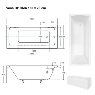 BESCO vana OPTIMA 160 (1600x700 mm), bez nožiček VANOPT16