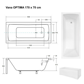 BESCO vana OPTIMA 170 (1700x700 mm), bez nožiček VANOPT17