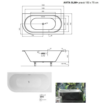 BESCO vana AVITA SLIM PLUS 150 1500x750 mm, pravé provedení, bez nožiček VANAVIT15SLIMPP