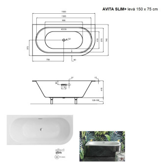 BESCO vana AVITA SLIM PLUS 150 (1500x750 mm), levé provedení, bez nožiček VANAVIT15SLIMLP