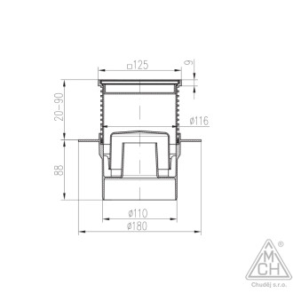 Podlahová vpusť spodní D110, límec, nerez rámeček, mřížka STEEL S 421 L