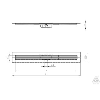 Lineární nerezový žlab AQUARIUS 900 mm s bočním odtokem D40 s izolací CH N 9001