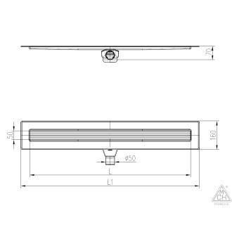 Lineární nerezový žlab AQUARIUS 700 mm s otočným bočním sifonem D50 s izolací CH N 7003