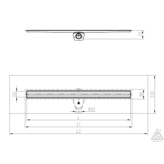 Lineární nerezový žlab AQUARIUS 700 mm s otočným bočním sifonem D50 bez izolace CH N 7004